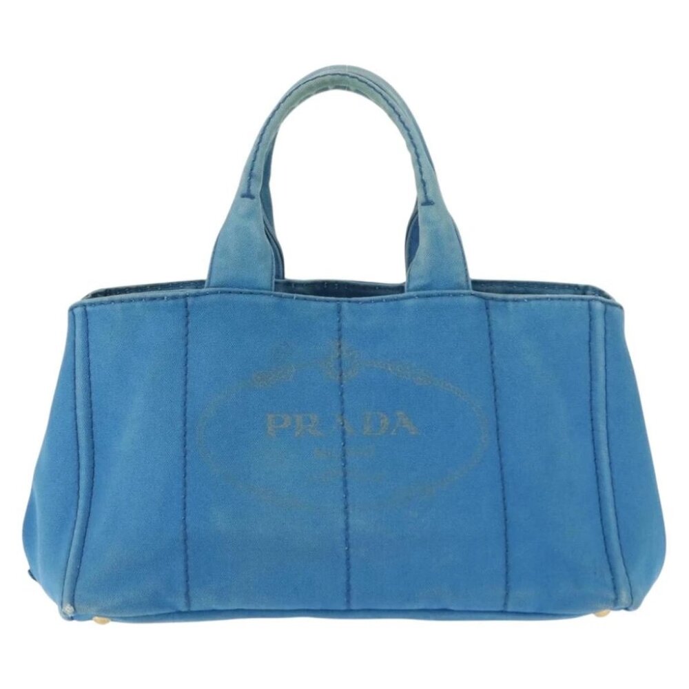 PRADA Canapa GM Hand Bag Canvas Blue Gold